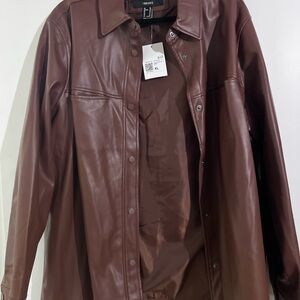 Forever 21 Brown Faux Leather Shirt Jacket